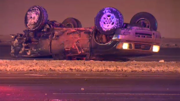 Driver taken to hospital after flipping vehicle on Deerfoot Trail - CTV News