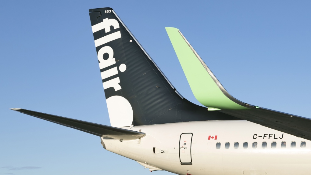 FILE - The tail section of a Flair Airlines plane is seen in this undated handout photo. THE CANADIAN PRESS/HO, Flair Airlines