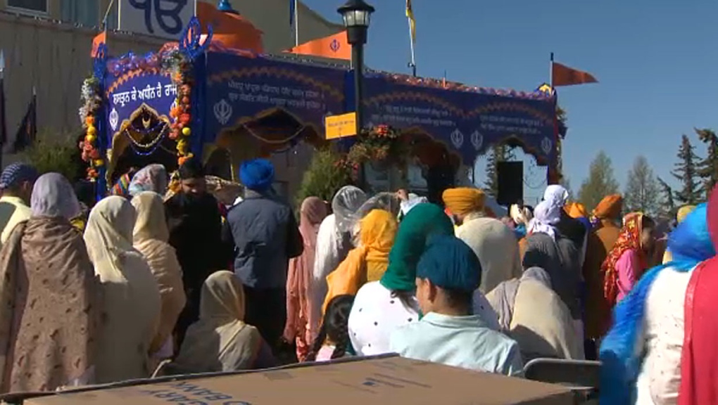 Approximately 60,000 people participated in the Nagar Kirtan parade in northeast Calgary in 2019, part of the Sikh community's Vaisakhi celebration.
