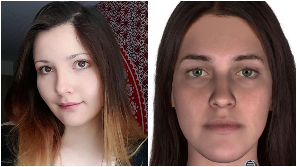 Nina Albright, seen in a Facebook photo on the left, was arrested by police through evidence gathered from CCTV and a DNA phenotype which produced the image on the right. (Supplied)