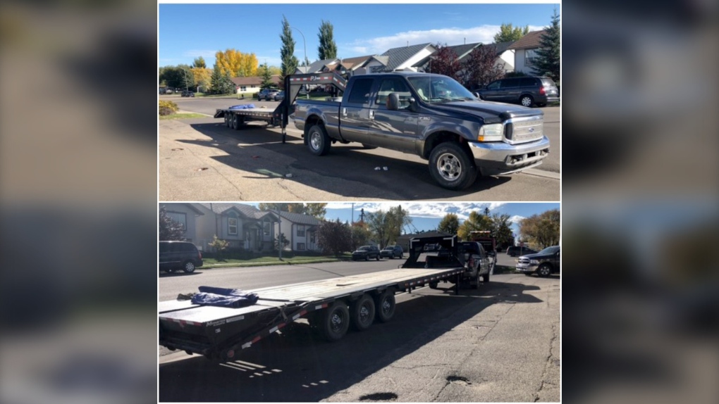A stolen truck and trailer recovered by Innisfail RCMP. (Police handout)