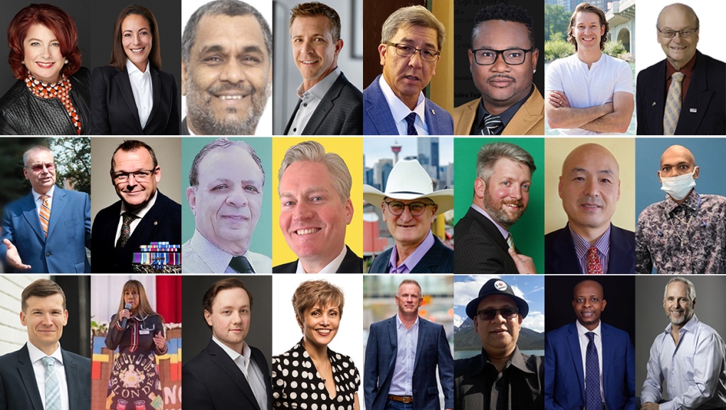  A total of 27 candidates are vying to become Calgary's next mayor, 24 of whom are pictured in this compilation. (supplied images) 