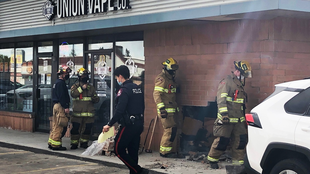 A car drove into a vape store Thursday afternoon in northeast Calgary. No one was injured.