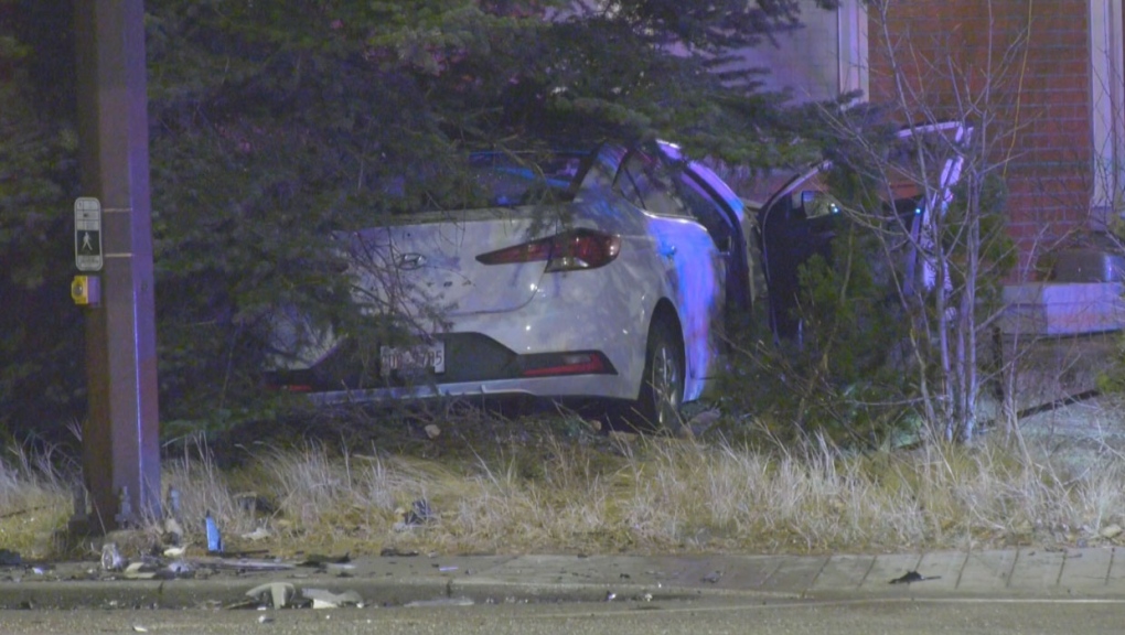 A man in his 20s and woman in her 70s were taken to Foothills hospital after a crash on Saturday night.