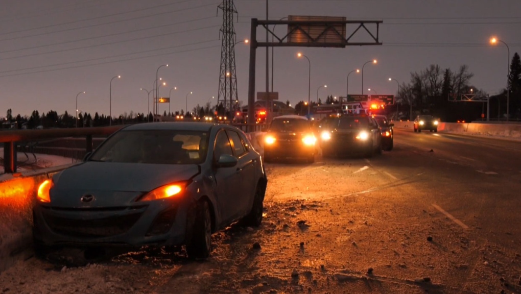 Crowchild Trail was just one highway where a number of crashes occurred early Saturday morning. The city is advising drivers to slow down and take precautions.