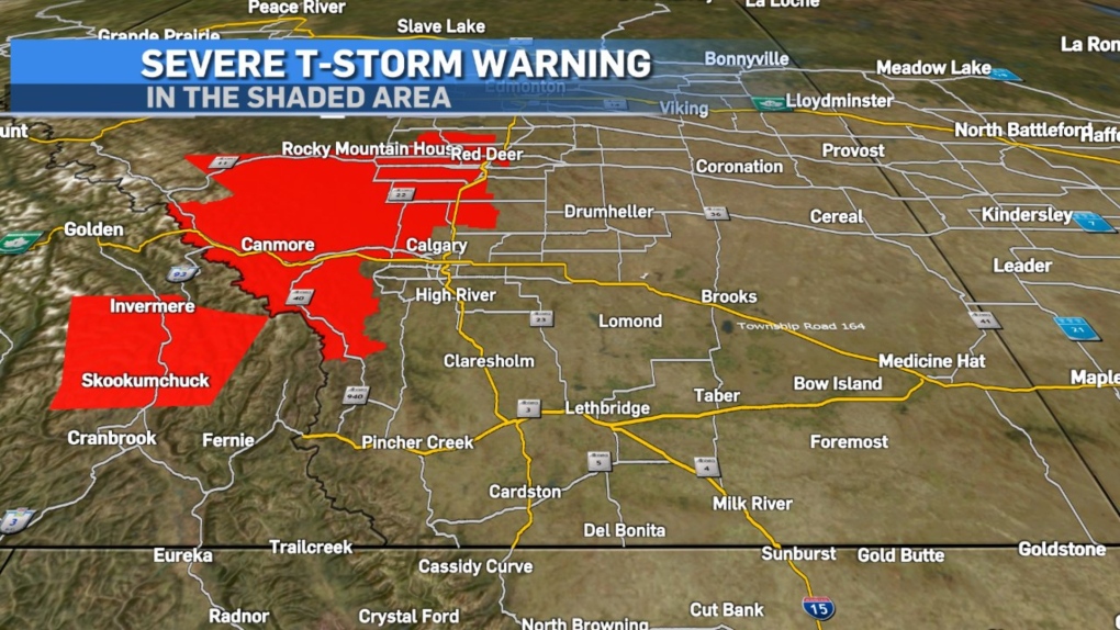 Severe thunderstorm warnings in Alberta as of Tuesday morning.