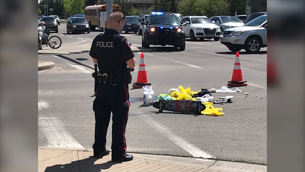 A 15-year-old on a skateboard was struck by a vehicle in southwest Calgary Tuesday. He was taken to hospital in serious but non life threatening condition.