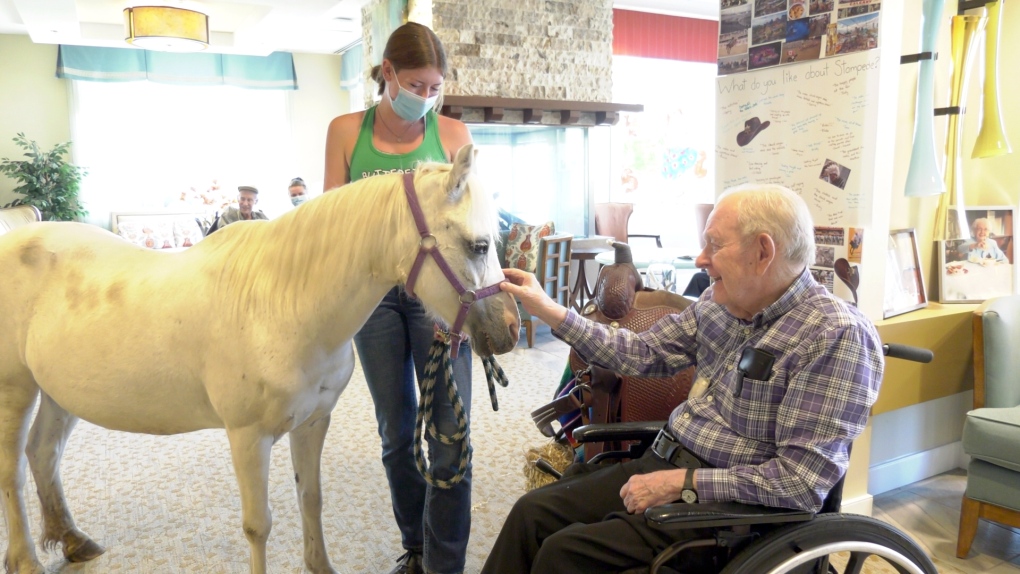 Residents at Amica Britannia welcomed Rainbow the pony as part of Calgary Stampede celebrations. 