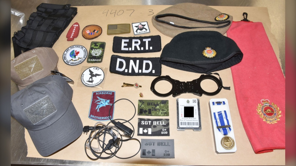 Some of the falsified documents, forged ID badges, and body armour seized by police. (Calgary police handout)