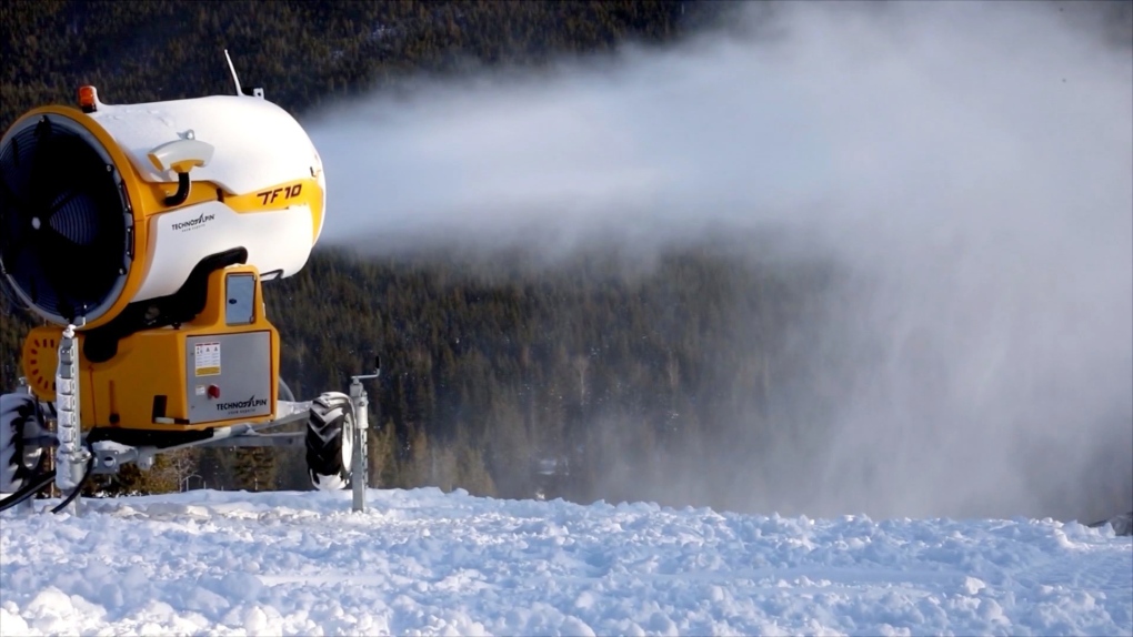 Snow making equipment at Castle Mountain Resort. 
