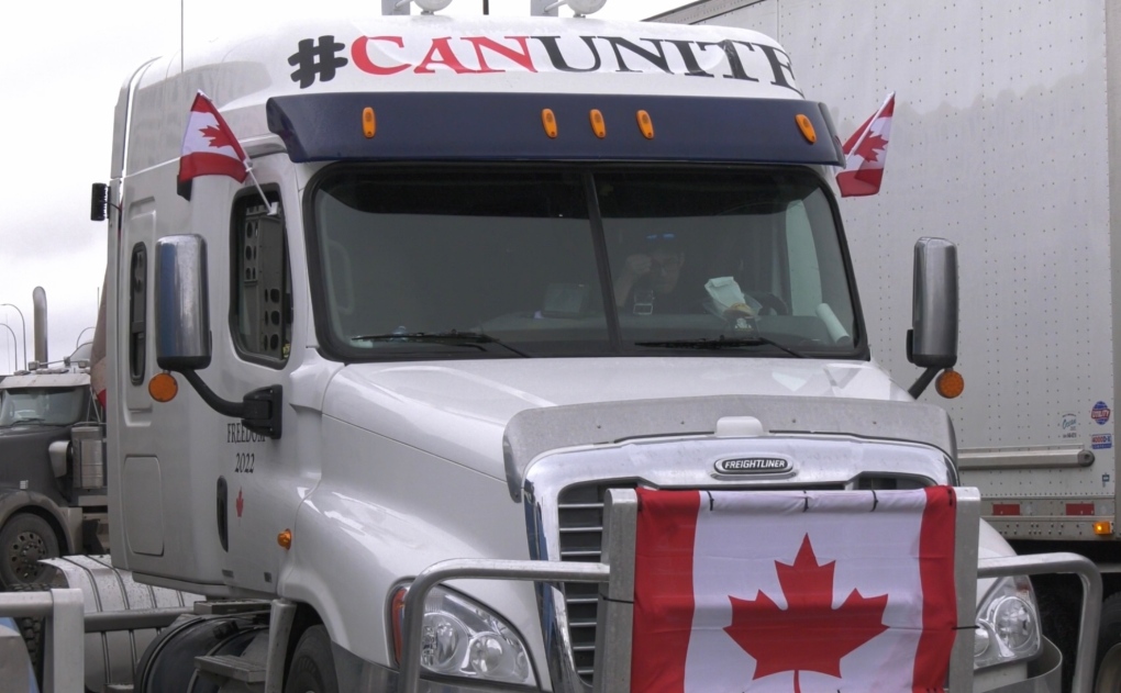 A truck participating in a Canadian trucker convoy. 
