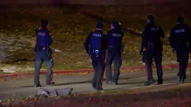 Several officers were on scene at the University of Calgary Tuesday night after reports of a man with a knife was on campus. (CTV News Calgary)