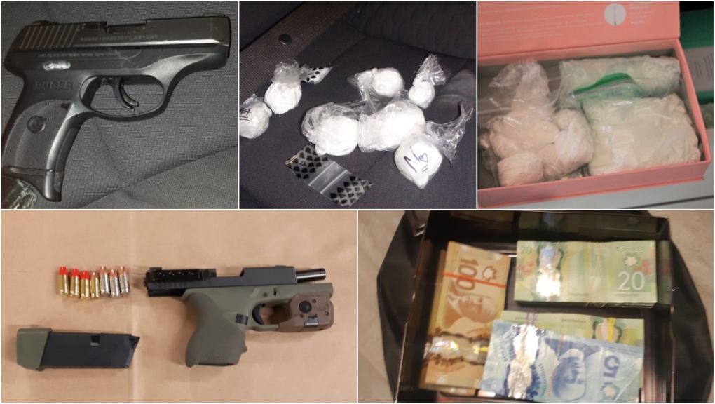 Calgary police display items seized during a search of three homes, a business and two vehicles on Nov. 9, 2022. (Calgary Police Service handout) 