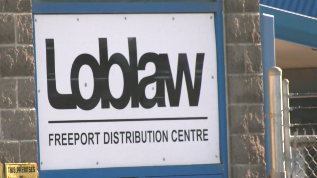 Sign at the Loblaw Freeport Distribution Centre on Nov. 21. Teamsters Local Union 987 says 527 of its 534 members who work at the centre received layoff notices.