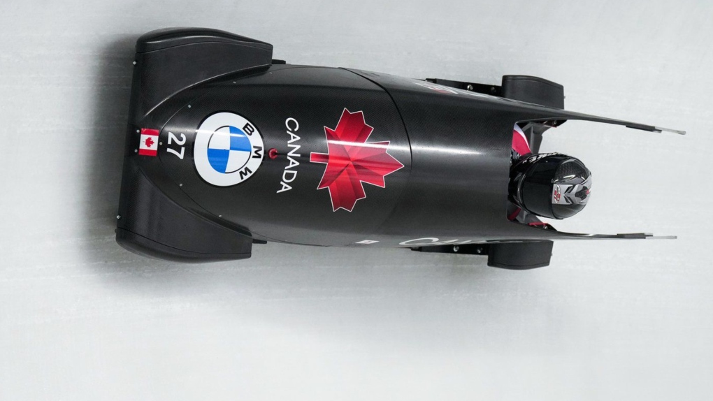 Canada's Bianca Ribi races down the track during the women's monobob competition at the IBSF bobsleigh world cup event in Whistler on Nov. 25, 2022. THE CANADIAN PRESS/Darryl Dyck