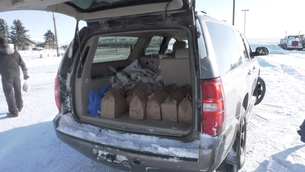 Standoff Hutterite Colony donates food hampers to Blood Tribe. 