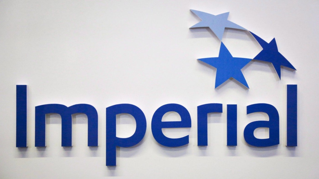 The Imperial Oil logo is shown at the company's annual meeting in Calgary on April 28, 2017. (THE CANADIAN PRESS/Jeff McIntosh)
