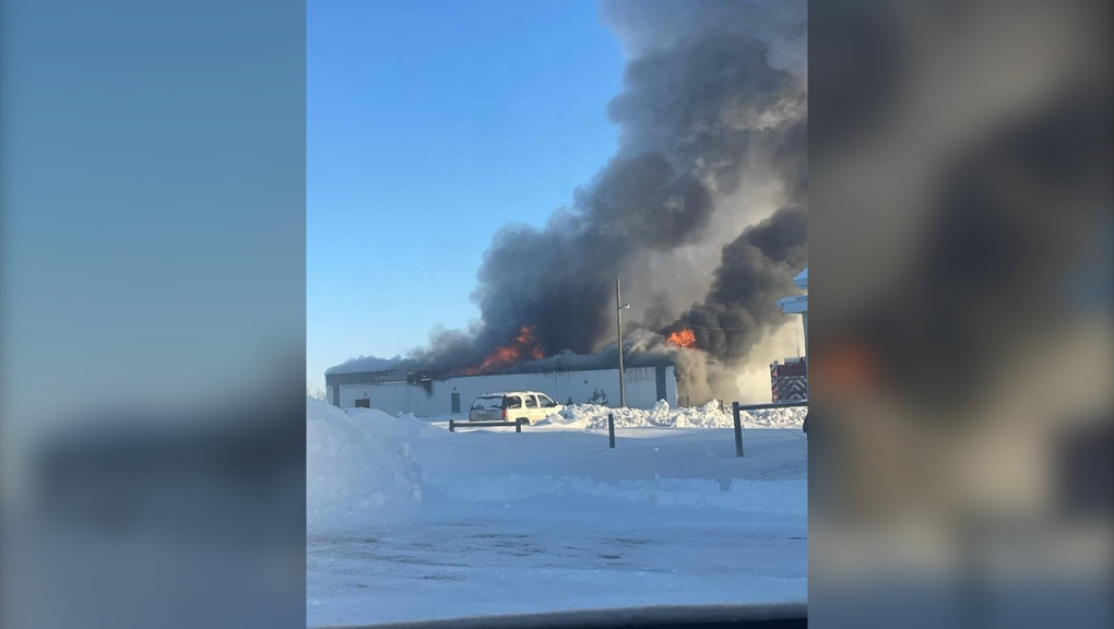 Community Hall on fire in New Brigden, Alta. on December 22, 2022 (Photo courtesy Brett Herron)