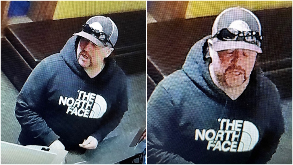 Cochrane RCMP released surveillance images of a man accused of punching a restaurant worker on Feb. 12 after being asked to wear a face mask. (Supplied)