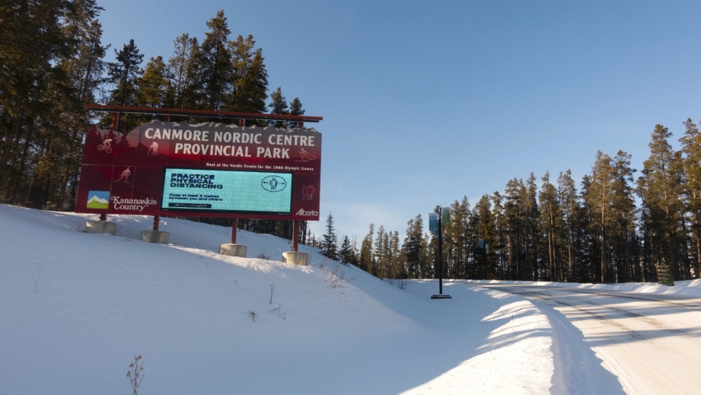 A sign for the Canmore Nordic Centre Provincial Park is seen in a stock photo. (Getty Images) 