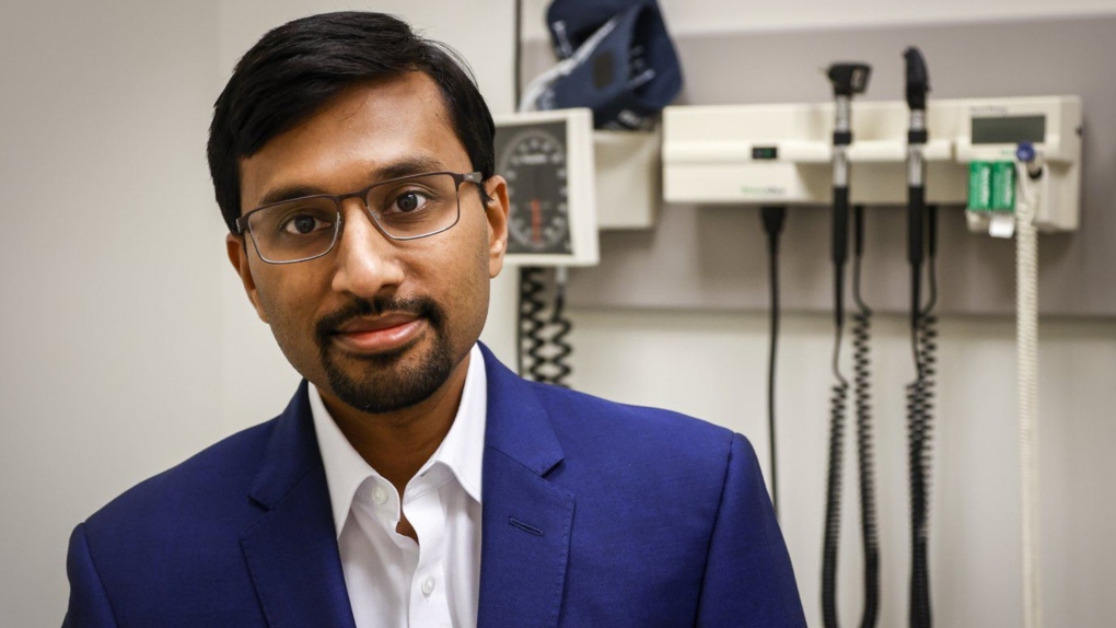 Dr. Aravind Ganesh, assistant professor of neurology at the University of Calgary, is pictured at the Cumming School of Medicine in Calgary, Alta., Thursday, March 24, 2022.(THE CANADIAN PRESS/Jeff McIntosh)