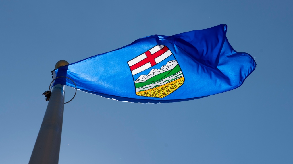Alberta's provincial flag flies on a flag pole in Ottawa, Monday July 6, 2020. (THE CANADIAN PRESS/Adrian Wyld)