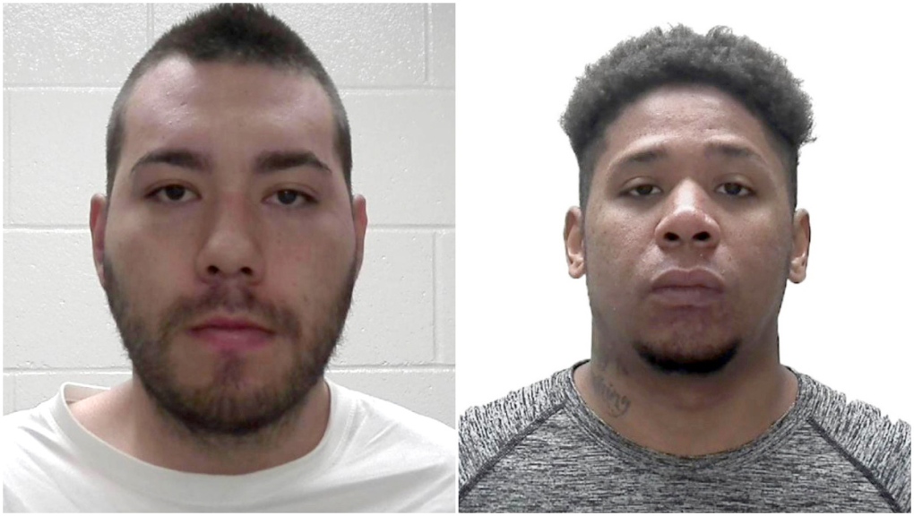 Riley John Masuskapoe, 26, from Edmonton, left, and Corey Nelson Amyotte, 35, from Calgary, are wanted by Blood Tribe police. (Blood Tribe police handout)