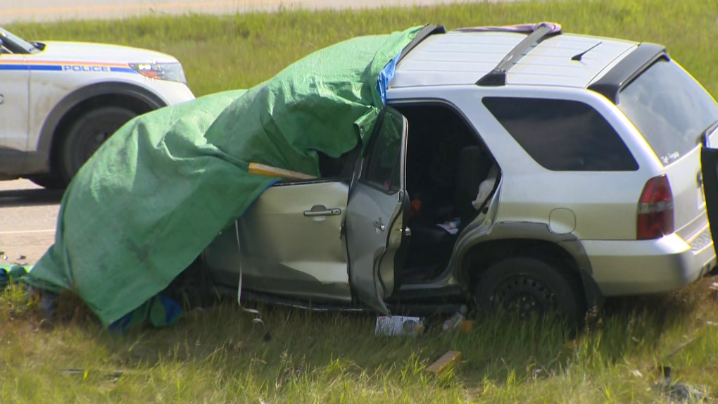EMS officials confirm the driver of an SUV was pronounced dead on scene after her vehicle was struck by an oncoming van on Highway 2 near Okotoks Friday morning.