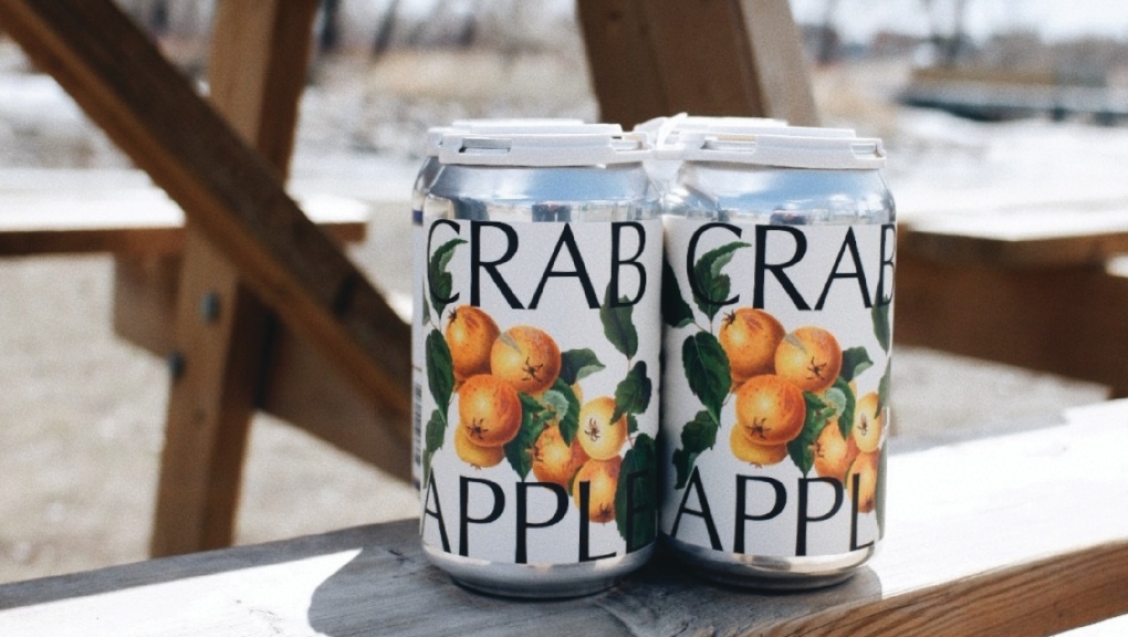 Two cans of SunnyCider's Crab Apple Cider from 2021, made from crab apples gathered from the company's 2021 Fruit Donor Drive. (Facebook/Sunny Cider) 