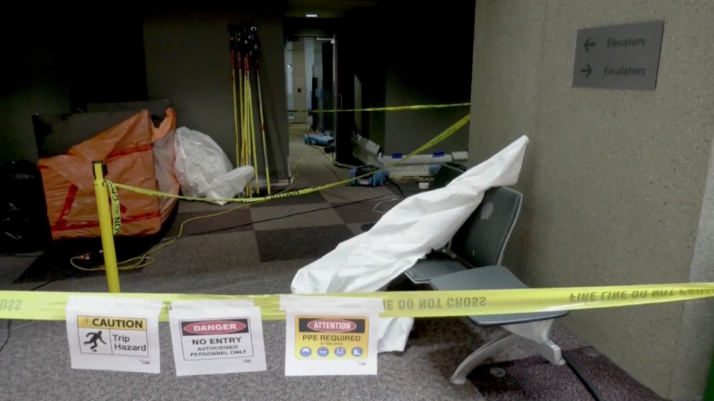 Damage within Calgary city hall after a man broke into the building in the early morning hours of Aug. 2 and set several fires.