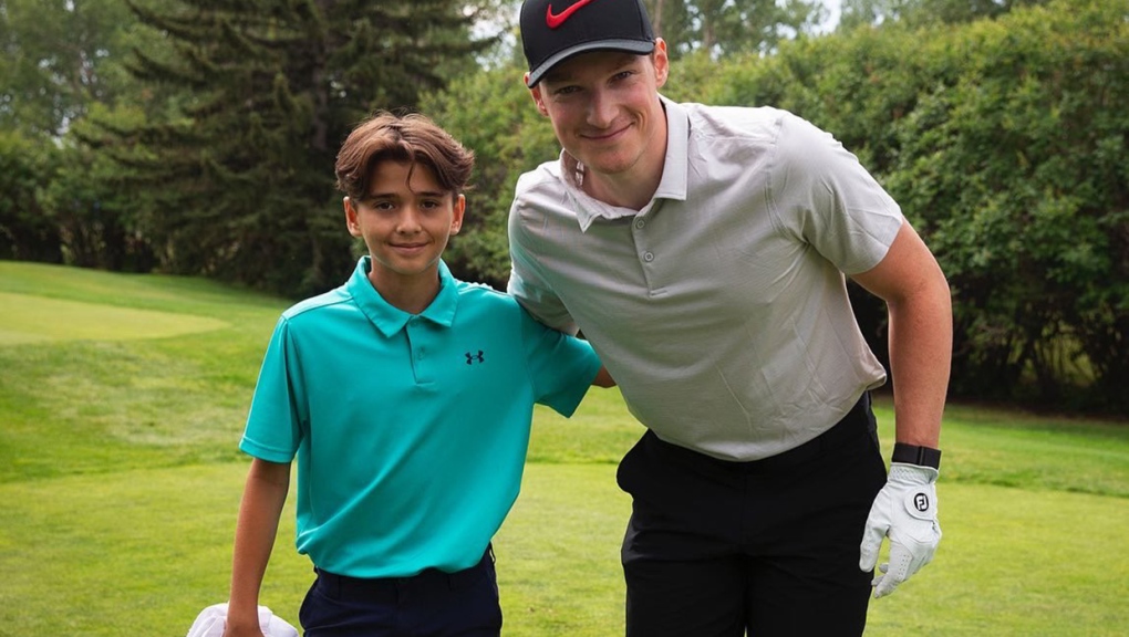 Colorado Avalanche defenseman Cale Makar with a fan at the Shaw Charity Classic Pro-Am Wednesday (Photo: Todd Korol)