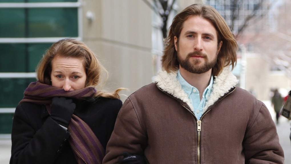 Collet Stephan (left) and David Stephan (right) leave for a break during their appeals trial in Calgary on Thursday, March 9, 2017. (THE CANADIAN PRESS/Todd Korol)