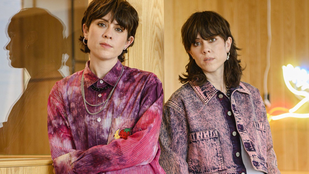 Tegan and Sara pose for a photograph in Toronto, on Friday, September 9, 2022. The duo will be in town to do a Q&A at the Calgary International Film Festival Sept. 29, following a screening of "High School," a new Amazon series based on their Calgary years. THE CANADIAN PRESS/Christopher Katsarov
