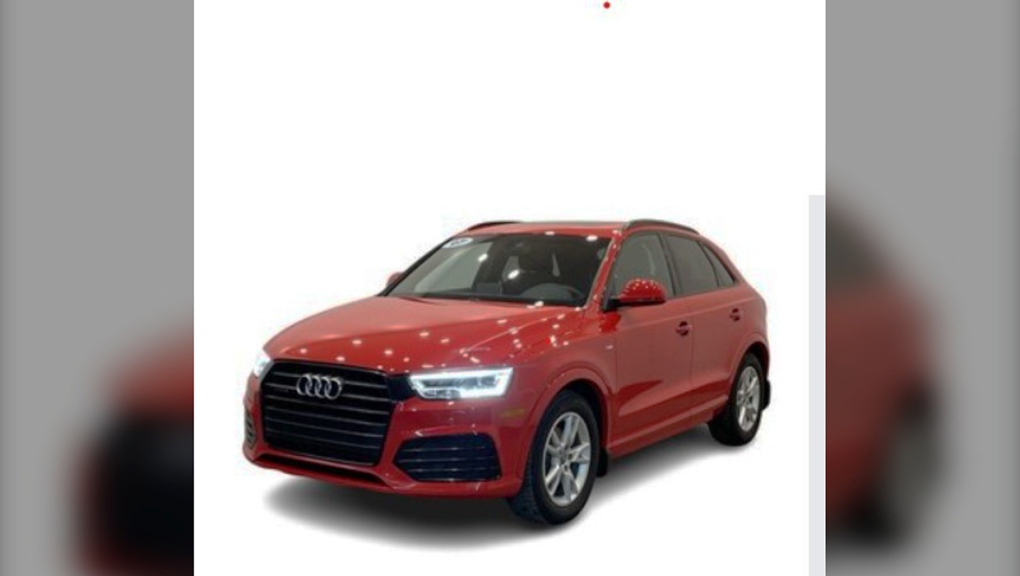 The suspects' vehicle is described as a red 2017 Audi 3 with Alberta license plate PTY518. The vehicle was reported stolen from Turner Valley.