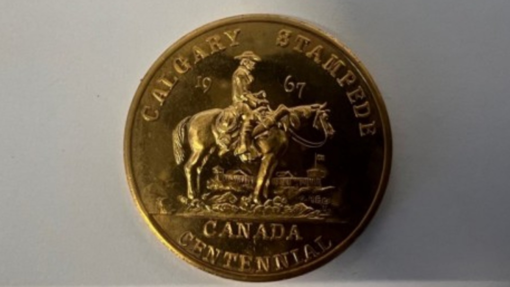 A Calgary Stampede specialty coin recovered by police during the Aug. 1 search of a home in Temple. (CPS)