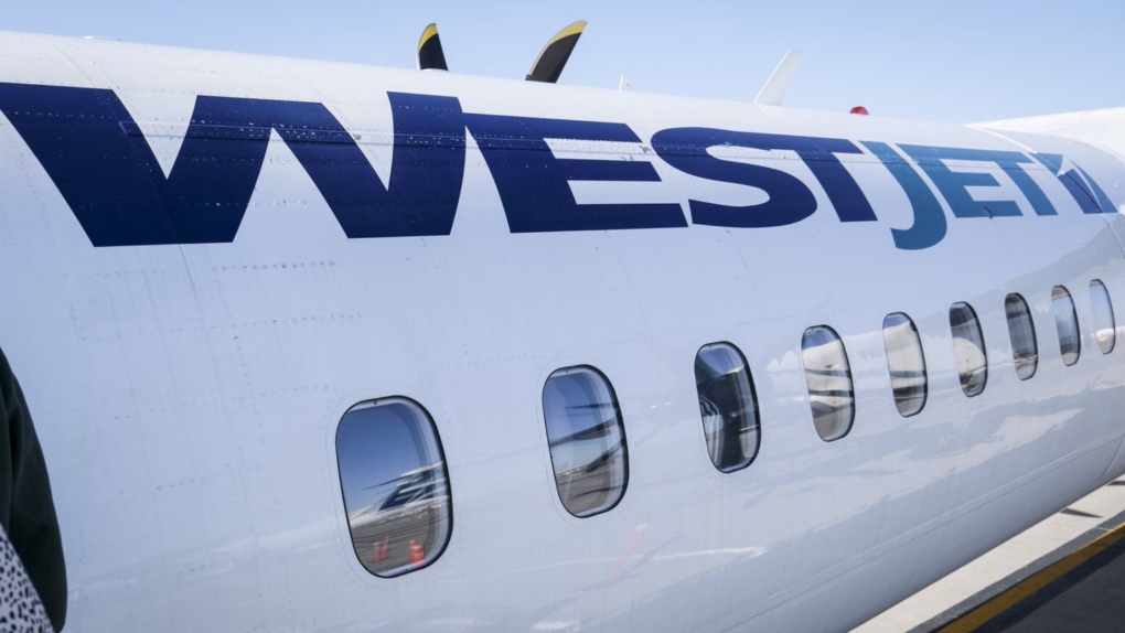 A WestJet planes waits at a gate at Calgary International Airport in Calgary, Alta., Wednesday, Aug. 31, 2022.(THE CANADIAN PRESS/Jeff McIntosh)