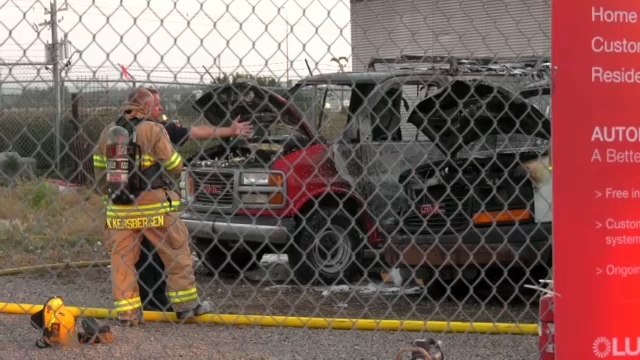 Firefighters battled a vehicle fire Sunday evening in southeast Calgary at a storage compound (CTV News Calgary/Darren Wright).