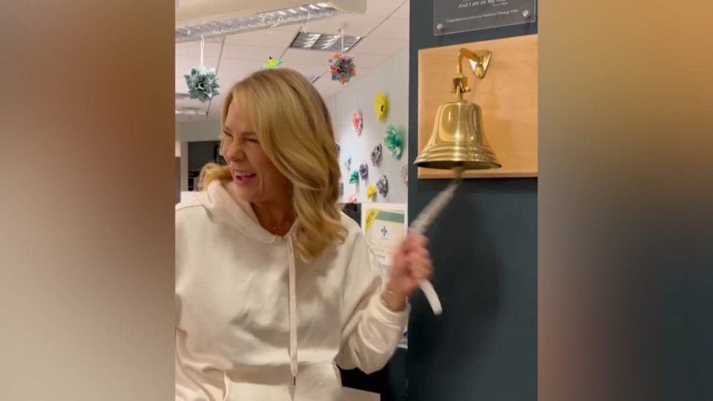 CTV Calgary news anchor Jocelyn Laidlaw rang the bell at the Tom Baker Cancer Centre recently, signalling the end to her cancer treatment.