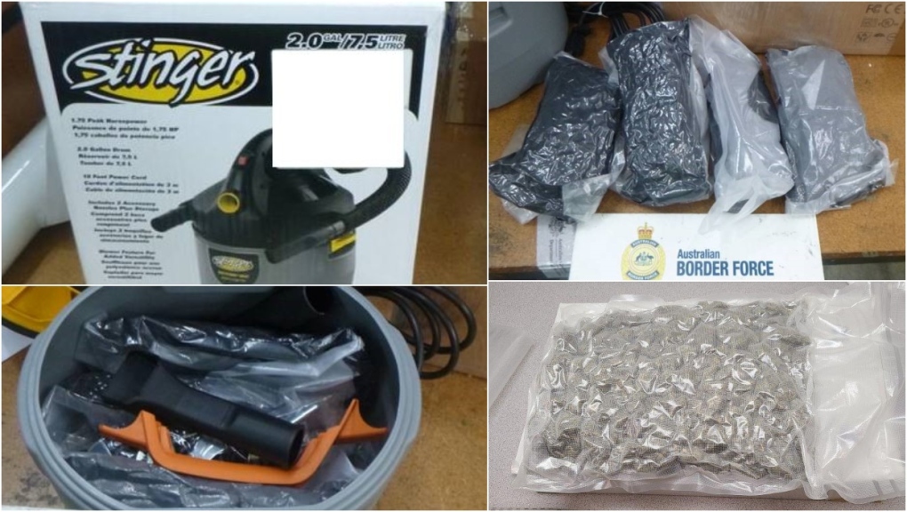 Alberta RCMP display the illegal drugs found concealed inside a shop vacuum by Australian Border Force officials in Australia. (Alberta RCMP handout) 