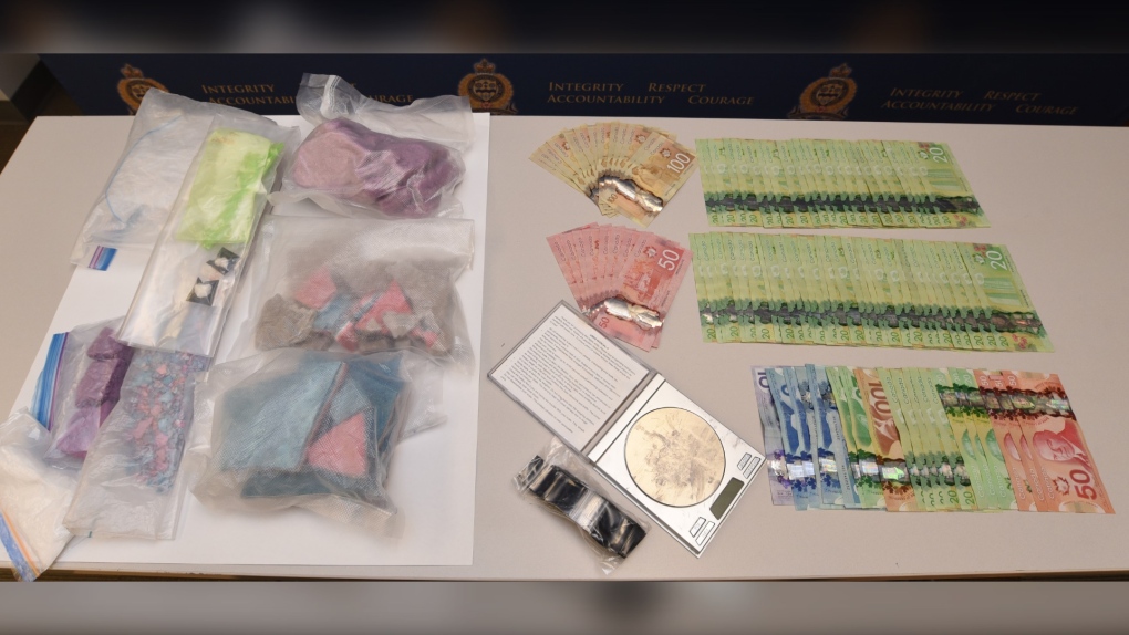 Medicine Hat police say a vehicle search turned up about three kilograms of fentanyl, some methamphetamine, two rifles, a semi-automatic shotgun and about $3,200 in cash.