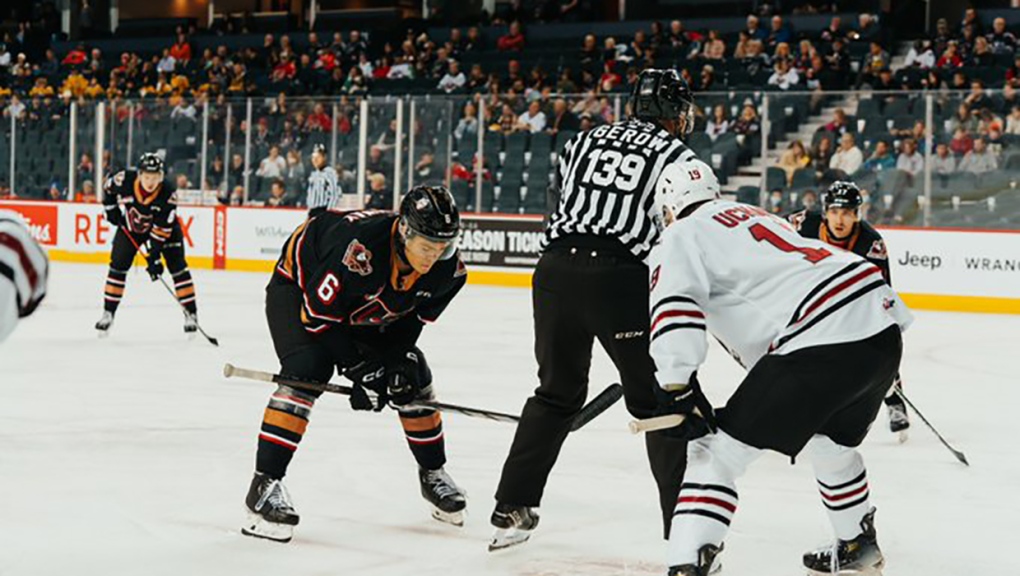 The Hitmen in action against Red Deer Friday night at the Saddledome. (Photo: X@WHLHitmen)
