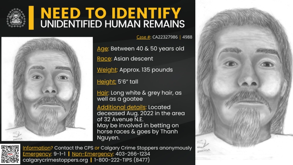 Calgary police release a sketch of a man found dead in tent in August 2022. 