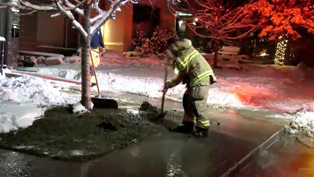 Fire crews helped out after a water main break flooded a basement of a southwest Calgary home under renovation Friday night
