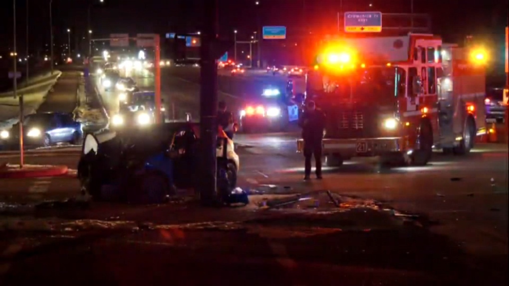 A woman sustained critical injuries and two children were also hurt in a crash at a northwest Calgary intersection Wednesday evening.