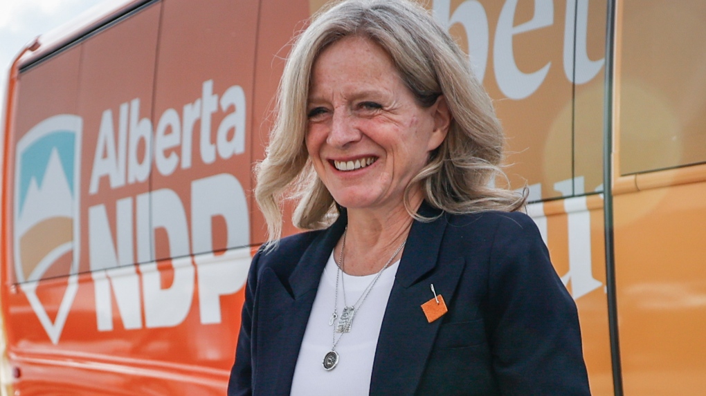 Alberta NDP Leader Rachel Notley arrives at a campaign rally in Calgary, Alta., Thursday, May 11, 2023. Albertans go to the polls on May 29. THE CANADIAN PRESS/Jeff McIntosh