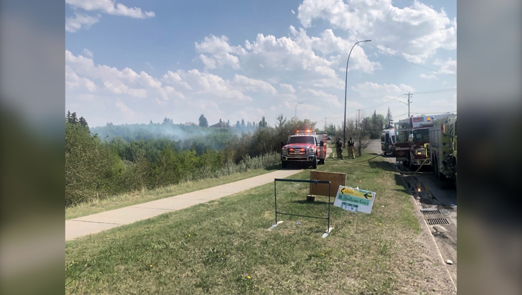 A grass fire started in southwest Calgary Friday a little after 4 p.m. (Photo: Aleah Jacobson)