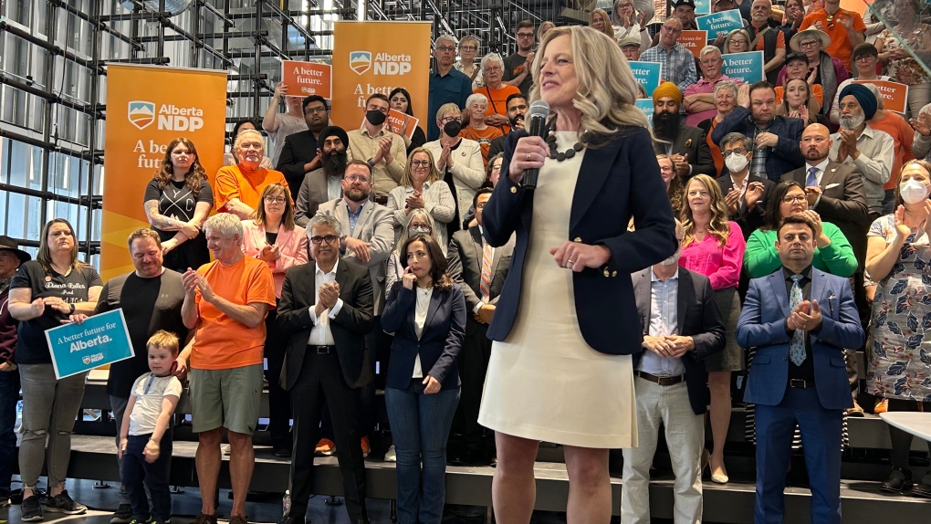 Alberta NDP Leader Rachel Notley addresses supporters as she kicks off her campaign for the provincial election in Calgary, Monday, May 1, 2023. THE CANADIAN PRESS/Colette Derworiz
