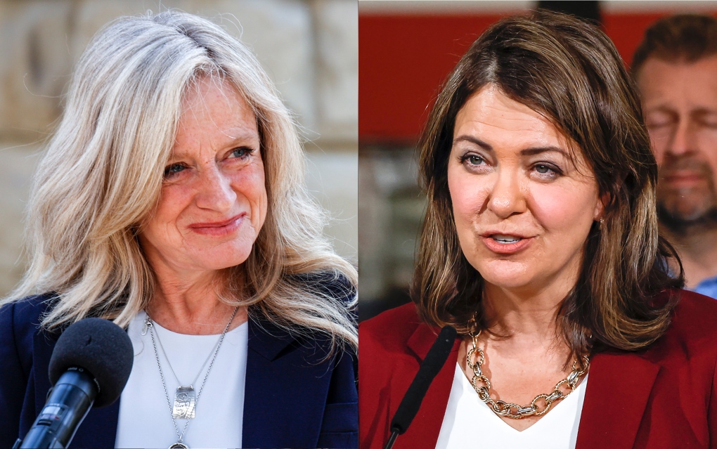 NDP Leader Rachel Notley and United Conservative Party Leader Danielle Smith are shown on the Alberta election campaign trail in this recent photo combination. Albertans vote in a provincial election on May 29. THE CANADIAN PRESS/Jeff McIntosh