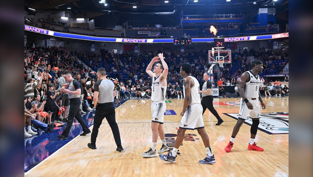 Diego Maffia of the Vancouver Bandits celebrates game-winning free throw Saturday against the Calgary Surge. (Photo courtesy Vancouver Bandits)