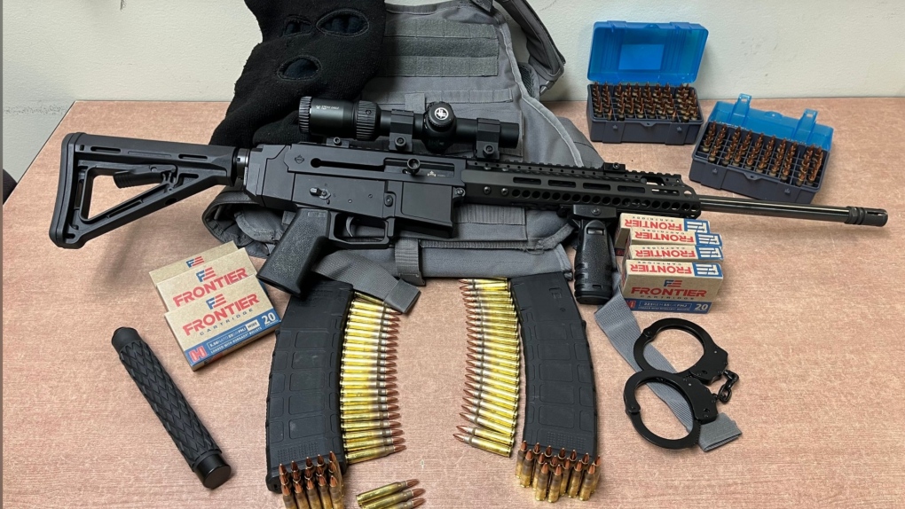 The Lethbridge Police Service says it, while aiding Alberta Sheriffs, seized 'a loaded rifle with an overcapacity magazine, a second magazine, hundreds of rounds of ammunition, a ballistic vest, balaclava, baton and handcuffs' during a traffic stop on the night of Sept. 23.